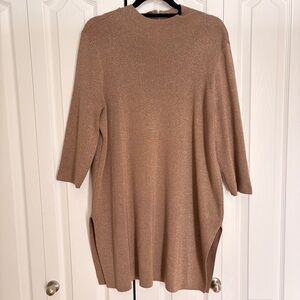 Chicos Travelers Collection Gold Shimmering Tan Sweater Tunic Dress 3